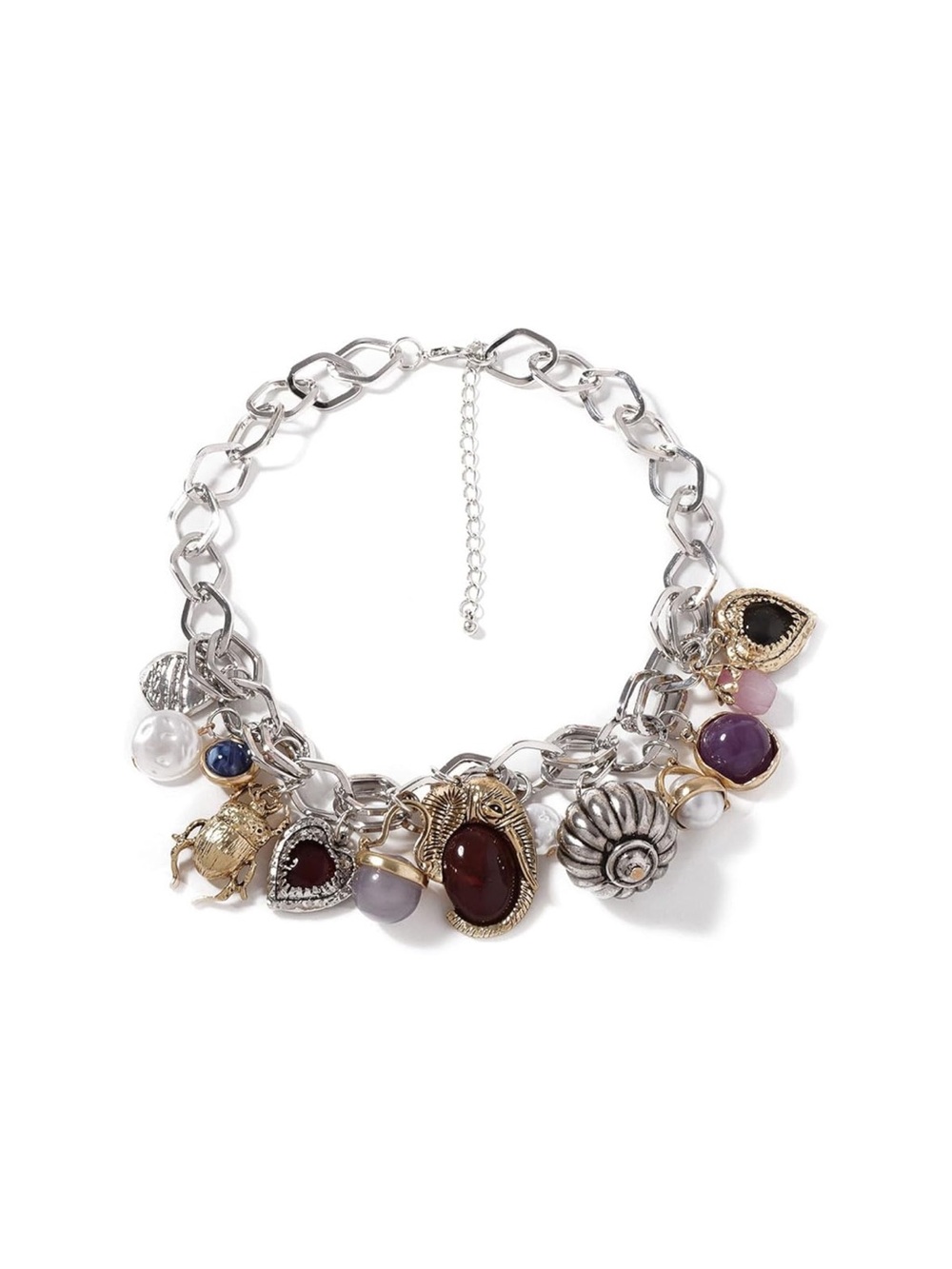 Vintage Silver Charm Statement Necklace Boho Gothic Luxe